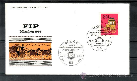 Stamps: alemania-federal  373 primer dia bonn 1/53, carruaje, congreso federacion internacional filatelia