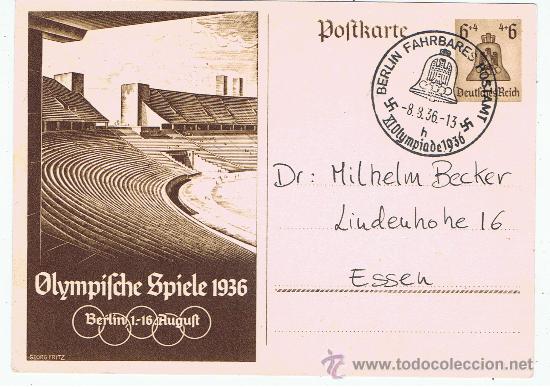 Selos: carta postal circulada 1936 de berlin a Hessen con matasello ambulante 14.08.36 malaga vitoria