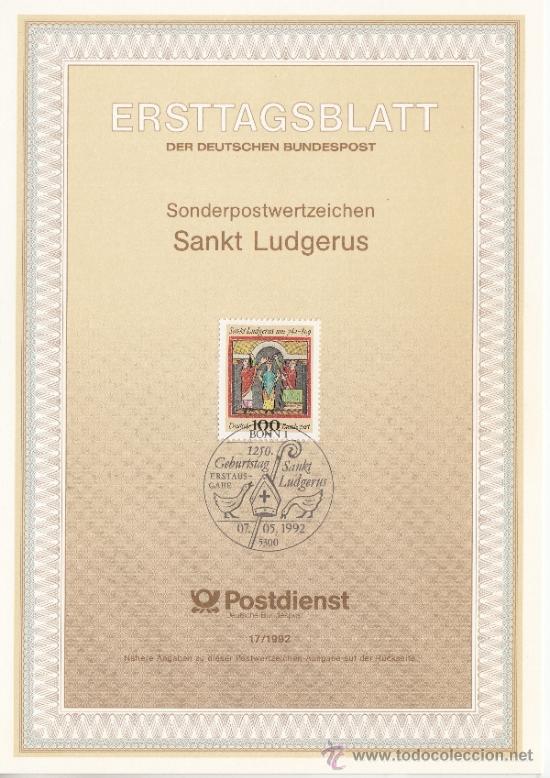 Briefmarken: alemania-federal 1438 etb primer dia, religion, 1250 aniv&ordm; de san ludgerus