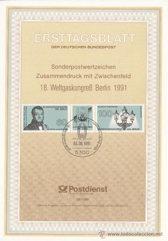 Stamps: alemania-federal 1366a etb primer dia, 18&ordm; congreso mundial sobre el gas,