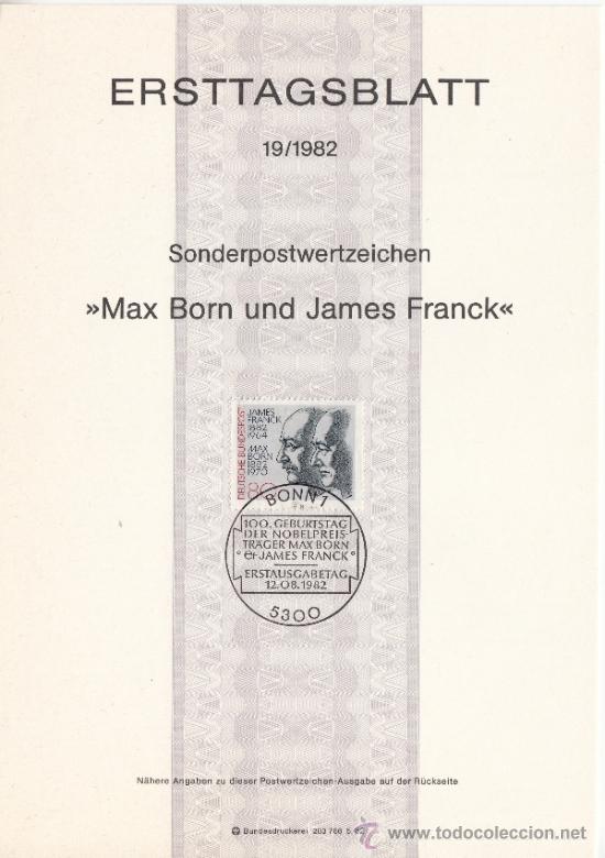 Stamps: alemania-federal  979 etb primer dia, cent&ordm; nacimiento premio nobel fisica max born y james franck