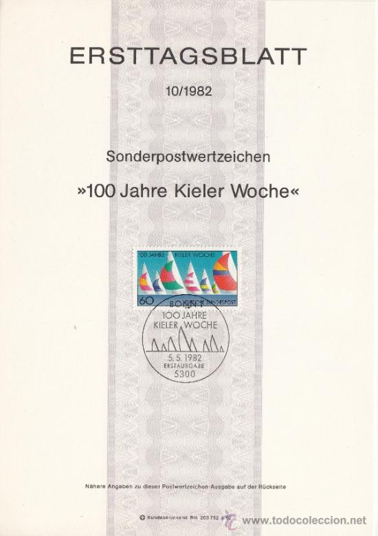 Timbres: alemania-federal  964 etb primer dia, velero, barco, deporte, regata, cent&ordm; semana de kiel