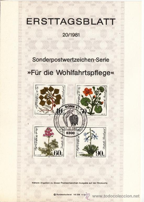 Sellos: alemania-federal  940/3 etb primer dia, flores, plantas acuaticas