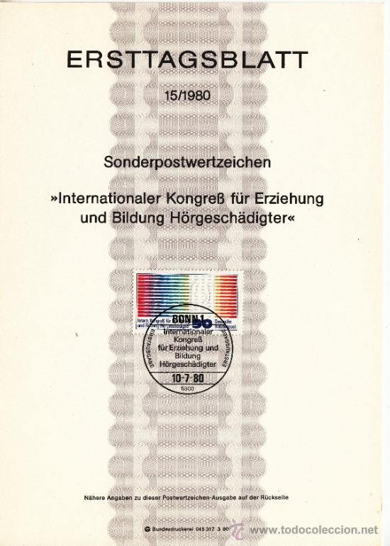 Briefmarken: alemania-federal  899 etb primer dia, congreso internacional educacion y  formacion sordos y