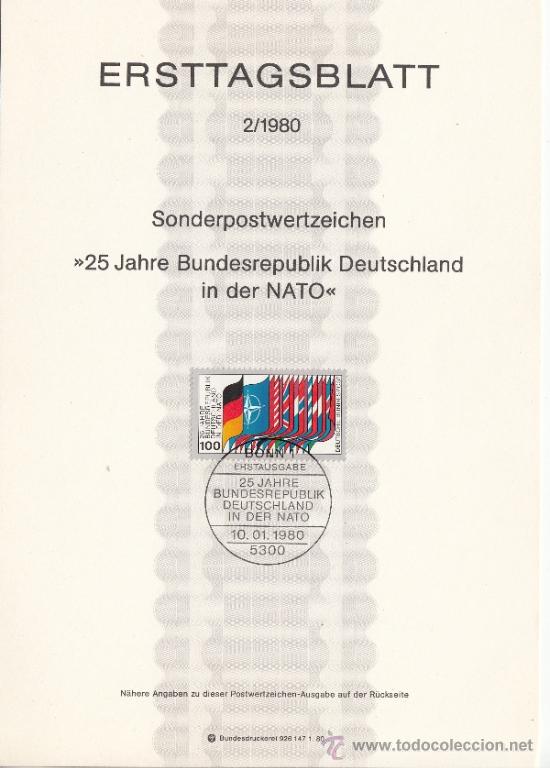 Sellos: alemania-federal  882 etb primer dia, banderas, 25 aniv&ordm; de la entrada de alemania a la o.t.a.n