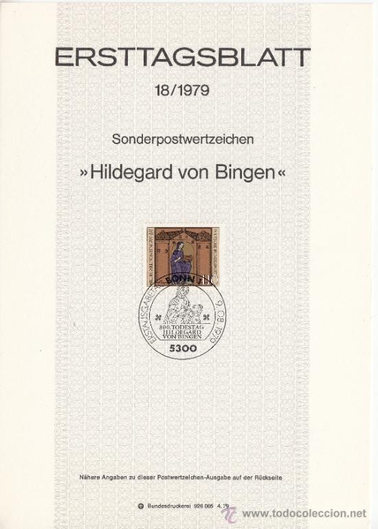 Sellos: alemania-federal  864 etb primer dia, religion, viii cent&ordm; santa Hildegarda, abadesa benedictina