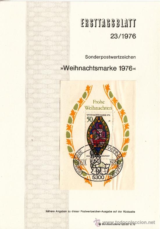 Briefmarken: alemania-federal hb 12 etb primer dia, vidriera, religion, navidad,