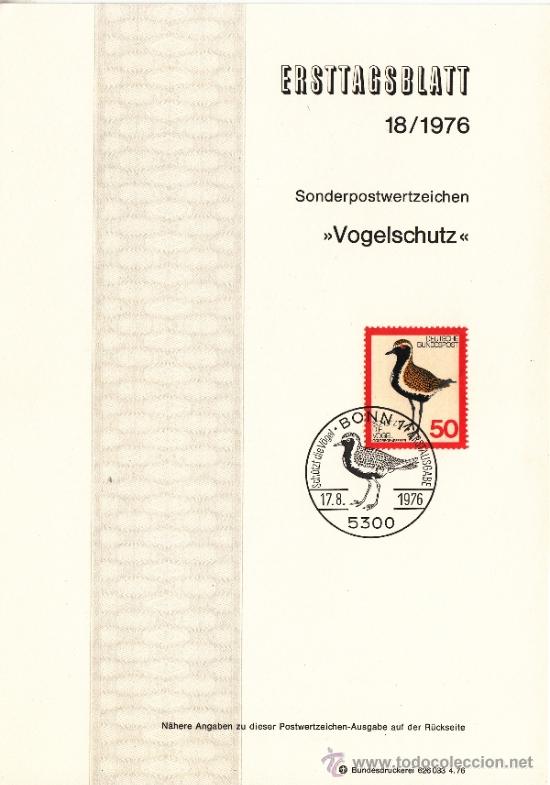 Timbres: alemania-federal  750 etb primer dia, fauna, proteccion de los pajaros