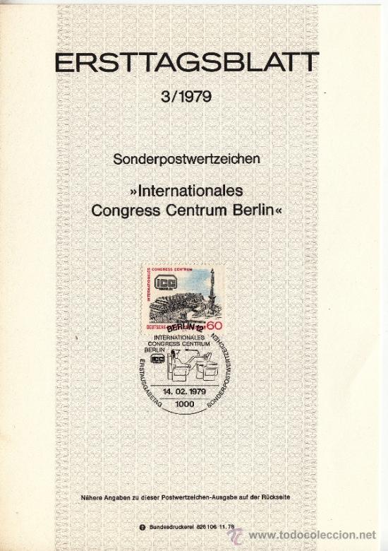 Sellos: alemania-berlin 549 etb primer dia, inauguracion del nuevo centro internacional de congresos,