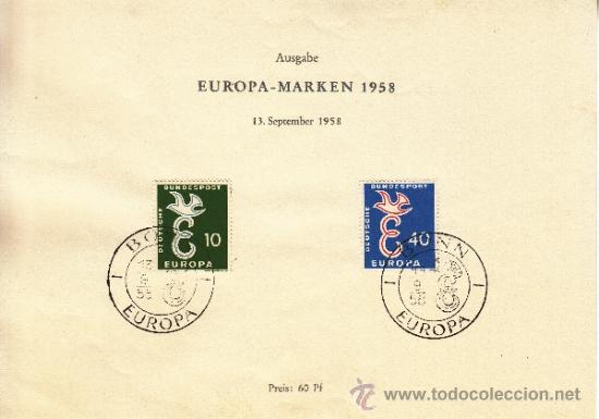 Briefmarken: alemania-federal  164/5 primer dia, tema europa,