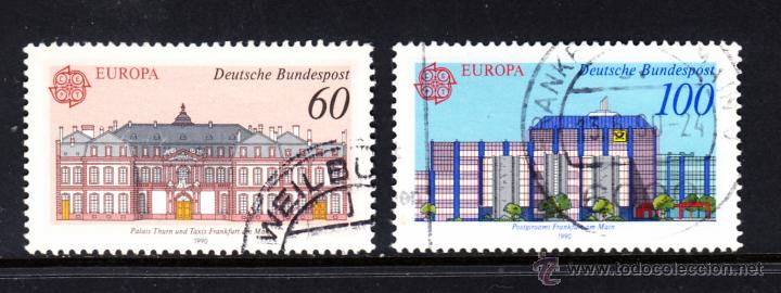 Sellos: ALEMANIA 1293/94 - A&Ntilde;O 1990 - EUROPA - EDIFICIOS POSTALES - Foto 1