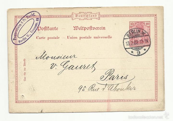 Stamps: ENTERO POSTAL 1902  CIRCULADO DE BERLIN A PARIS VER FOTO