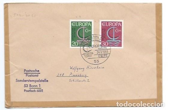 Sellos: Alemania,1966,Carta circulada con matasellos de primer d&iacute;a,Europa,michel 519-520