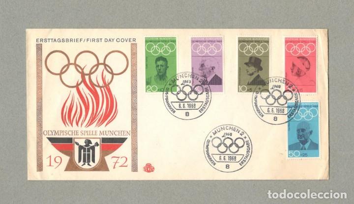 Selos: ALEMANIA FEDERAL. Sobre primer d&iacute;a: OLIMPIADA MUNICH 1972 - A&ntilde;o 1968