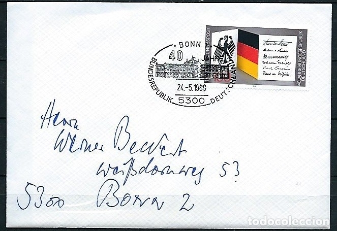 Sellos: Alemania,1989,40 aniversario de la RFA,matasellos especial en carta,michel 1421