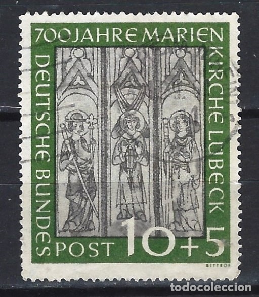 Francobolli: ALEMANIA FEDERAL 1951 - VII CENT. IGLESIA DE MAR&Iacute;A, L&Uuml;BECK - SELLO USADO