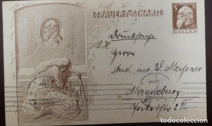Sellos: O) 1913 BAVIERA ALEMANA, BAYERN, PRINCE REGENT LUITPOLD, PAPELER&Iacute;A POSTAL 3pf gris marr&oacute;n, CIRCULADA