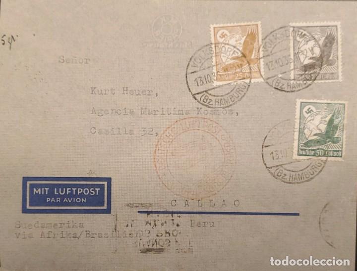 Briefmarken: O) 1934 ALEMANIA, VOLKSDORF HAMBURGO, SWASTIKA SUN, GLOBE Y EAGLE, DEUTSCHE LUFTPOST, MIT LUFTPOST,