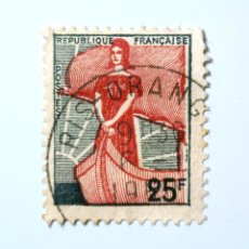 Sellos: SELLO POSTAL FRANCIA 1959 , 25 F, MARIANNE EN EL BARCO, FALLO DE IMPRESIÓN, RAREZA. Lote 294824453