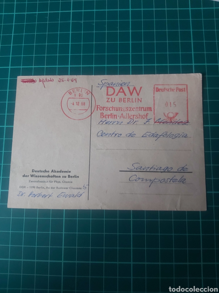 Briefmarken: DAW ZU BERL&Iacute;N GERMANY ALEMANIA FORCHUNGSZENTRUN MATASELLO RODILLO DESTINO SANTIAGO DE COMPOSTELA CS