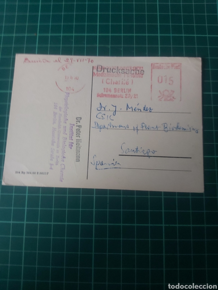 Briefmarken: 1970 dr peter HEITMANN BIOLOGIA CHEMIE BERL&Iacute;N GERMANY ALEMANIA DESTINO CSIC ESPA&Ntilde;A
