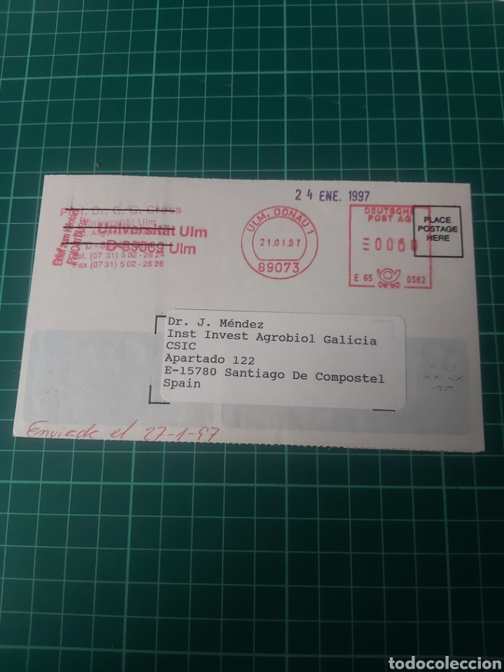 Briefmarken: 1997 UNIVERSIDAD ULM GERMANY ALEMANIA MATASELLO RODILLO DESTINO SANTIAGO DE COMPOSTELA CSIC