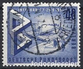 Sellos: BERL&Iacute;N 1957 - EXPO. INTERNACIONAL SOSBRE EDIFICIOS, AZUL - USADO - Foto 1