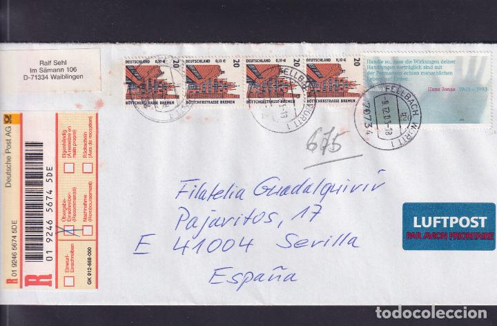 Sellos: -ALEMANIA FEDERAL 2056(4), 2165, ETIQUETA CERTIFICADO, circulada matasellos FECHADOR,