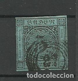 Timbres: ALEMANIA- BADEN-1853 USADO- NEGRO PAPEL AZULADO