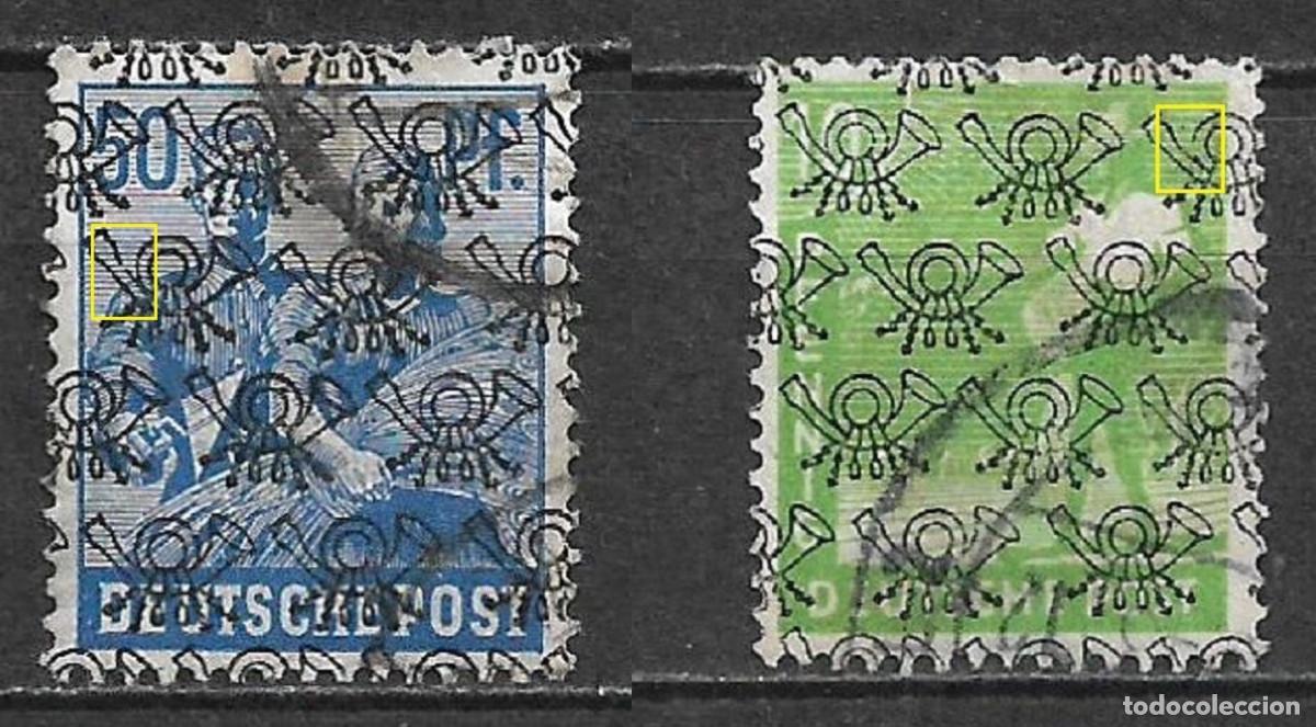 Sellos: alemania zona americana 1948 michel 39 II + 48 II usado variedad - 2/5