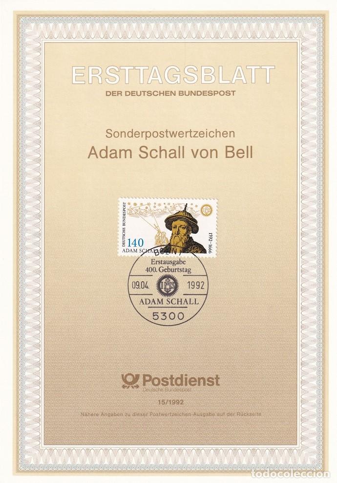 Selos: Ersttagsblatt 15/1992 Bon / Adam Schall von Bell - 400 Aniv. del nacimiento del astr&oacute;nomo Adam Sch..