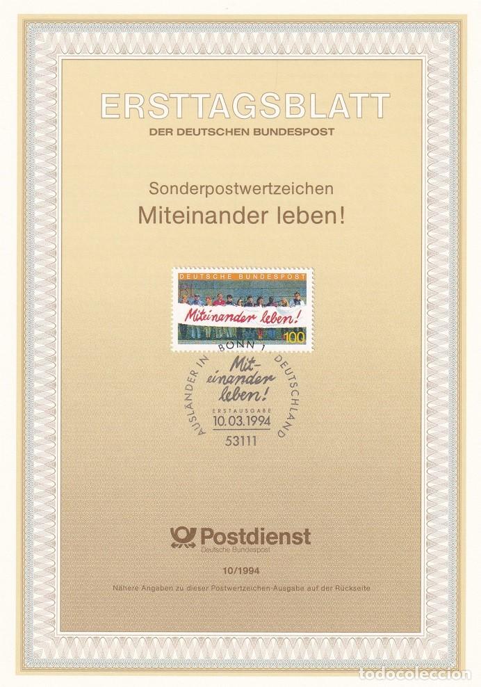 Selos: Ersttagsblatt 10/1994 Bon / Miteinander leben! - Extranjeros en Alemania &middot; Vivir juntos