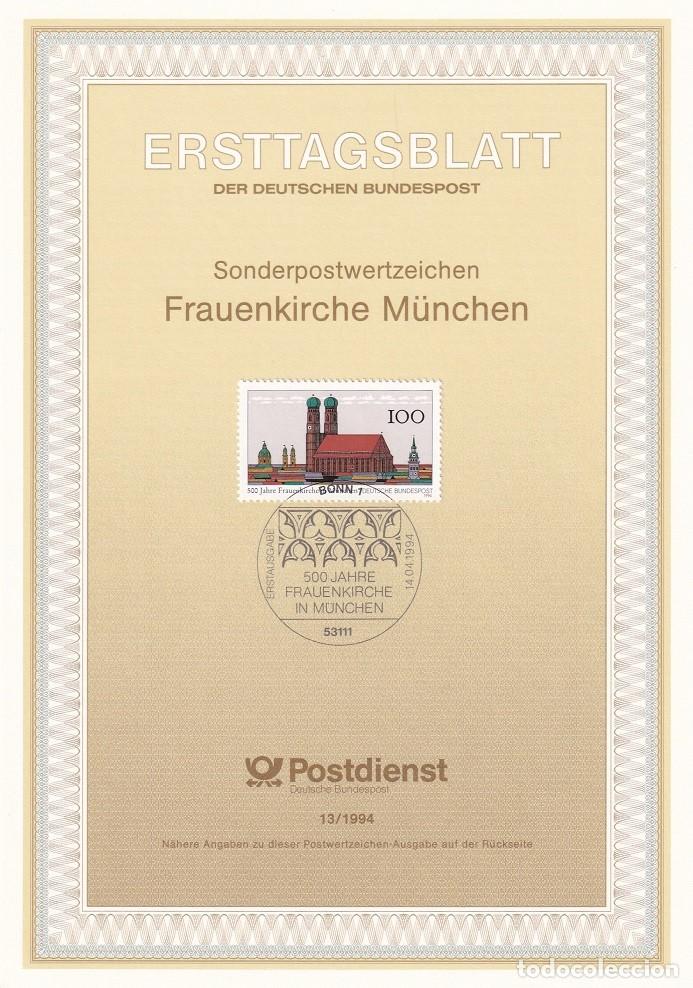 Sellos: Ersttagsblatt 13/1994 Bon / Frauenkirche M&uuml;nchen - 5&ordm; Centenario de la Catedral de Munich