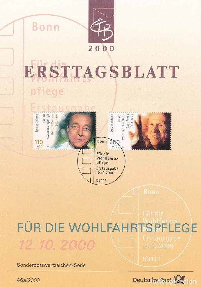 Stamps: Ersttagsblatt 46a/2000 Bon / F&uuml;r die Wohlfahrtspflege - Cine, actores &middot; Heinz R&uuml;hmann &middot; Gert Fr&ouml;be
