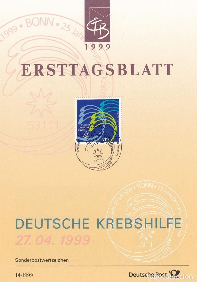 Stamps: Ersttagsblatt 14/1999 Bon / Deutsche Krebshilfe - 25 Aniv Asociaci&oacute;n nacional lucha contra el c&aacute;ncer