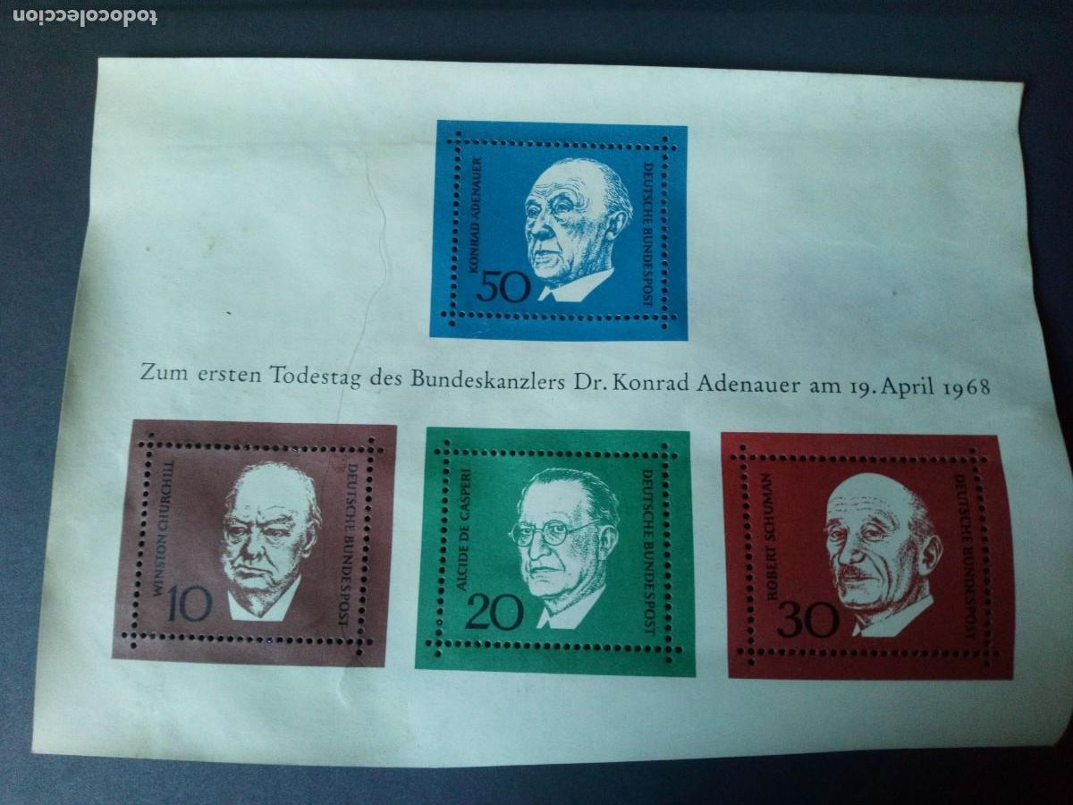 Sellos: ALEMANIA, REP&Uacute;BLICA FEDERAL, RFA, 1968, CONRAD ADENAUER, YT HB 3
