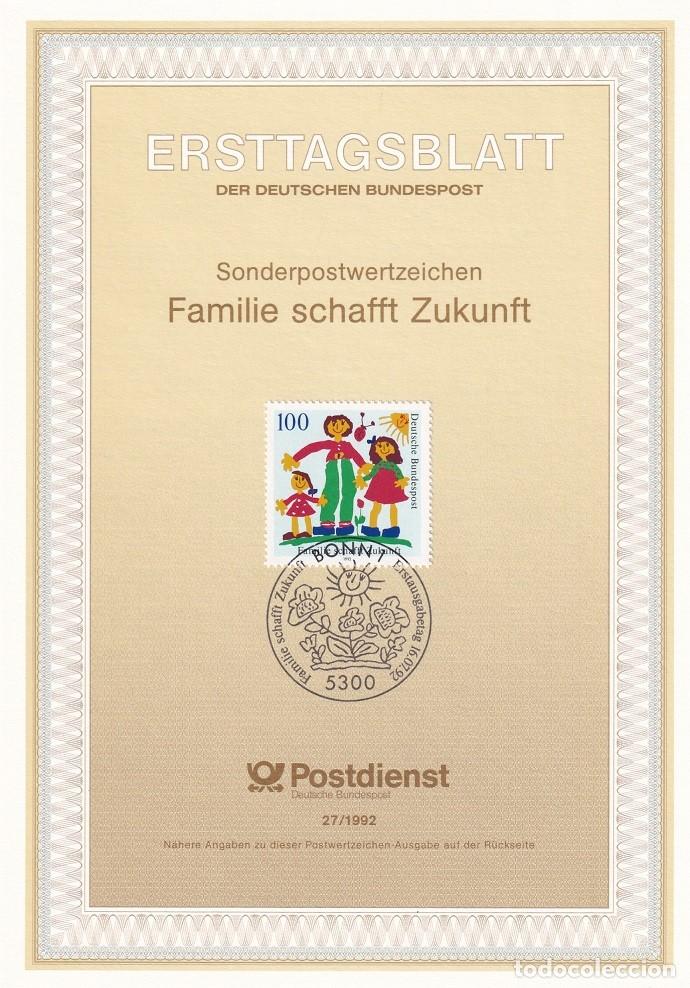 Sellos: Ersttagsblatt 27/1992 Bon / Familie schafft Zukunft - Familia y futuro