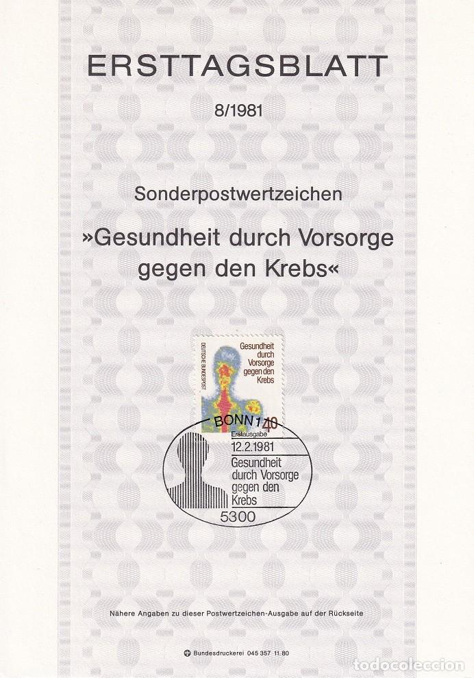 Francobolli: Ersttagsblatt 8/1981 Bon / Gesundheit durch Vorsorge gegen den Krebs - Lucha contra el c&aacute;ncer a tr..
