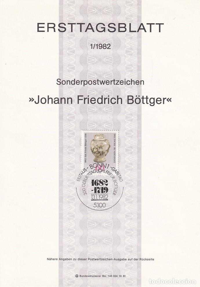 Sellos: Ersttagsblatt 1/1982 Bon / Johann Friedrich B&ouml;ttger - 300 Aniv. nacimiento Johann Friedrich B&ouml;ttge..