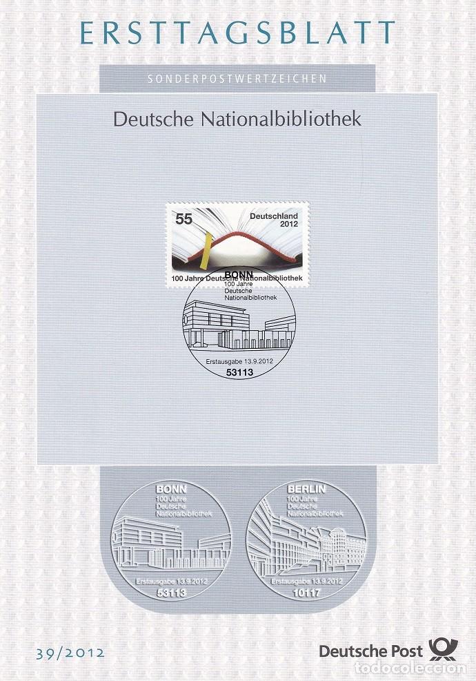 Selos: Ersttagsblatt 39/2012 Bon / Deutsche Nationalbibliothek - Centenario de la Biblioteca Nacional