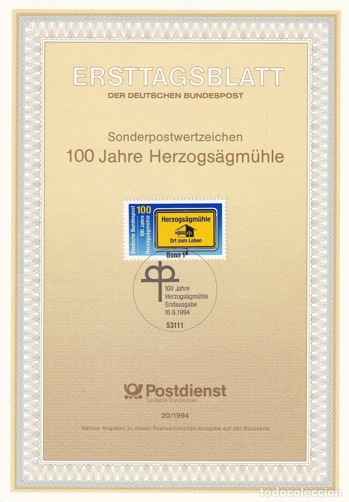 Selos: Ersttagsblatt 20/1994 Bon / 100 Jahre Herzogs&auml;gm&uuml;hle - Centenario de la ayuda a los sin techo