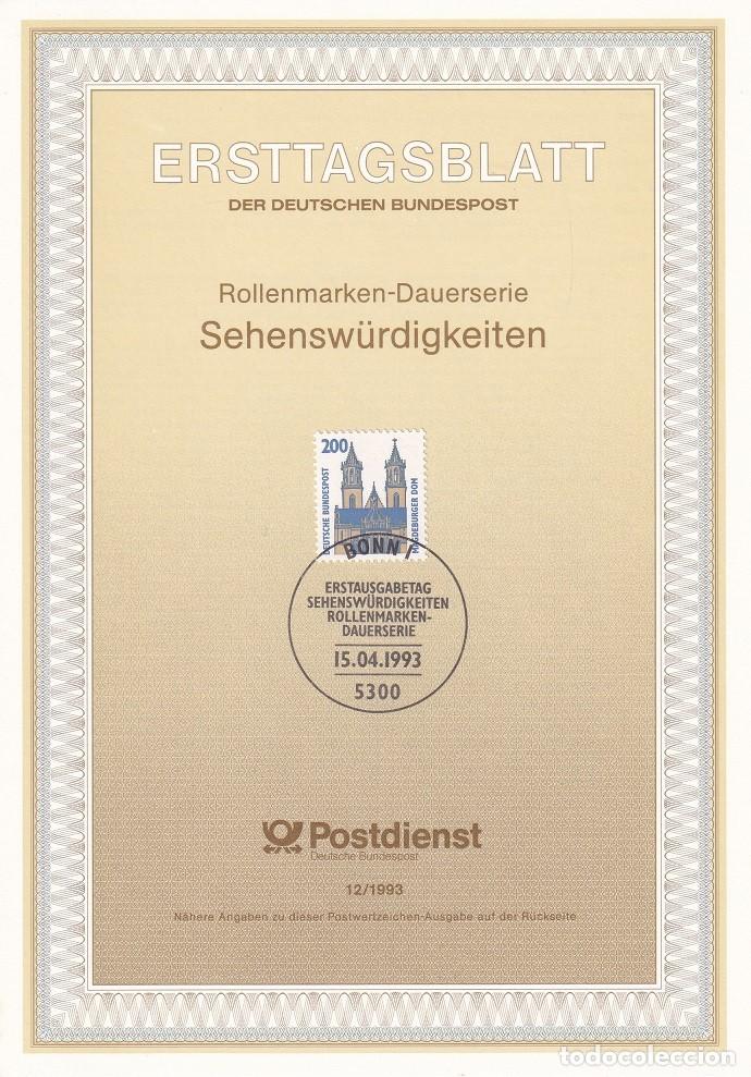 Briefmarken: Ersttagsblatt 12/1993 Bon / Sehensw&uuml;rdigkeiten - Serie b&aacute;sica Turismo &middot; Catedral de Magdeburgo