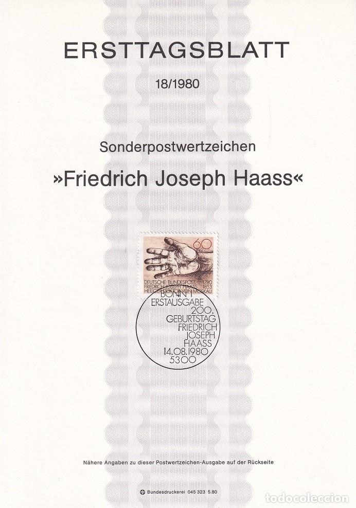 Stamps: Ersttagsblatt 18/1980 Bon / Friedrich Joseph Haass - 200 Aniv. nacimiento del m&eacute;dico y fil&aacute;ntropo...