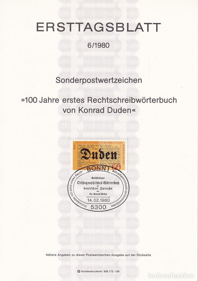 Timbres: Ersttagsblatt 6/1980 Bon / 100 Jahre erstes Rechtschreibw&ouml;rterbuch von Konrad Duden - Centenario d..