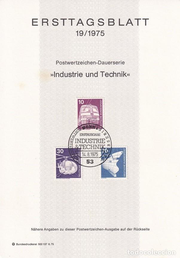 Briefmarken: Ersttagsblatt 19/1975 Bon / Industrie und Technik - Industria y t&eacute;cnica &middot; Tren ET 420/421 &middot; Helic&oacute;..