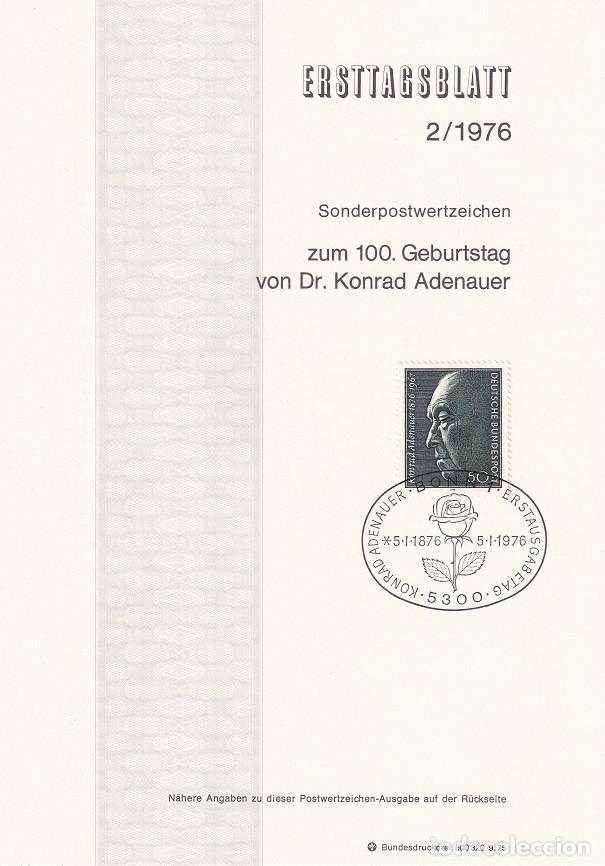 Sellos: Ersttagsblatt 2/1976 Bon / zum 100. Geburtstag von Dr. Konrad Adenauer - Centenario del nacimiento..