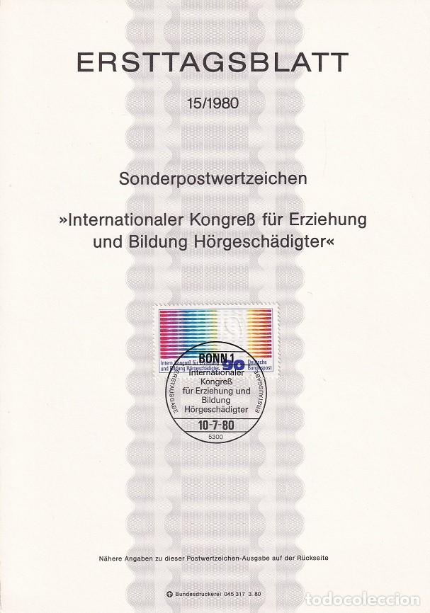 Sellos: Ersttagsblatt 15/1980 Bon / Internationaler Kongress f&uuml;r Erziehung und Bildung H&ouml;rgesch&auml;digter - C..