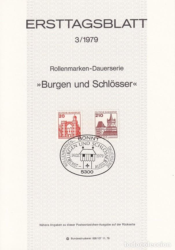 Timbres: Ersttagsblatt 3/1979 Bon / Burgen und Schl&ouml;sser - Castillos y palacios &middot; En la isla, Berl&iacute;n &middot; Vis...