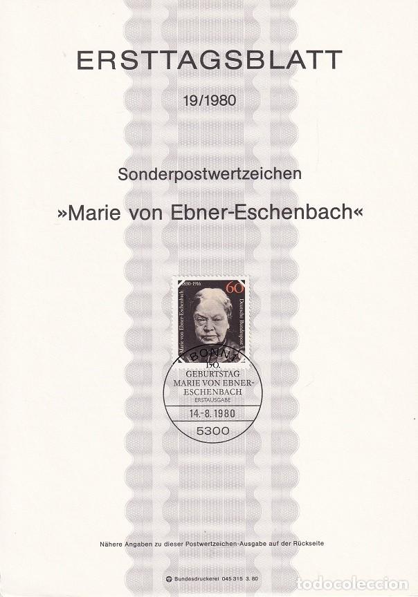 Sellos: Ersttagsblatt 19/1980 Bon / Marie von Ebner-Eschenbach - 150 Aniv. nacimiento escritora Marie von ..