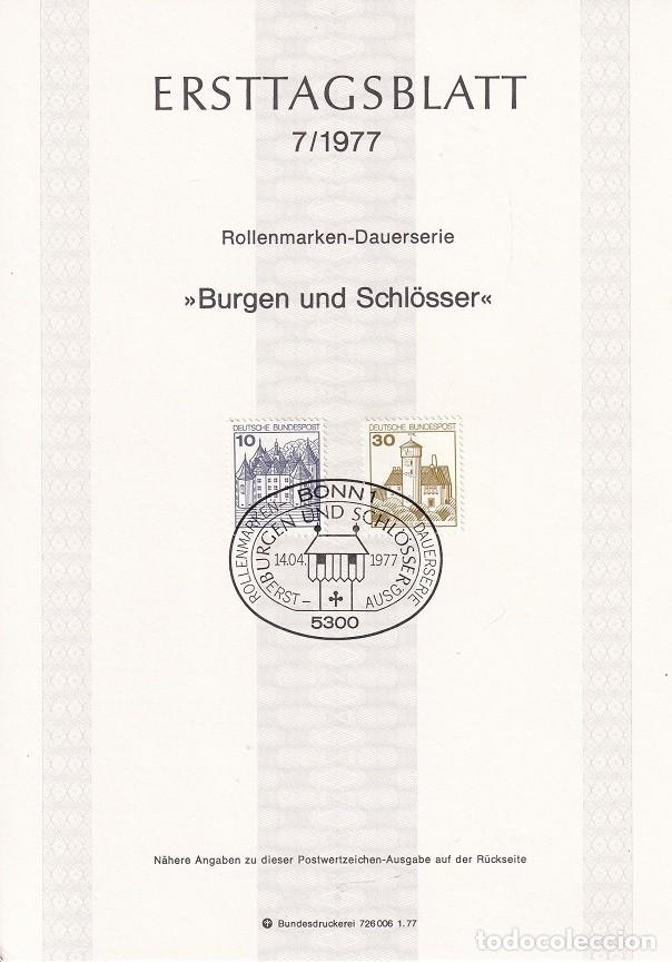 Selos: Ersttagsblatt 7/1977 Bon / Burgen und Schl&ouml;sser - Castillos y palacios &middot; Gl&uuml;cksburg &middot; Stronghold L..